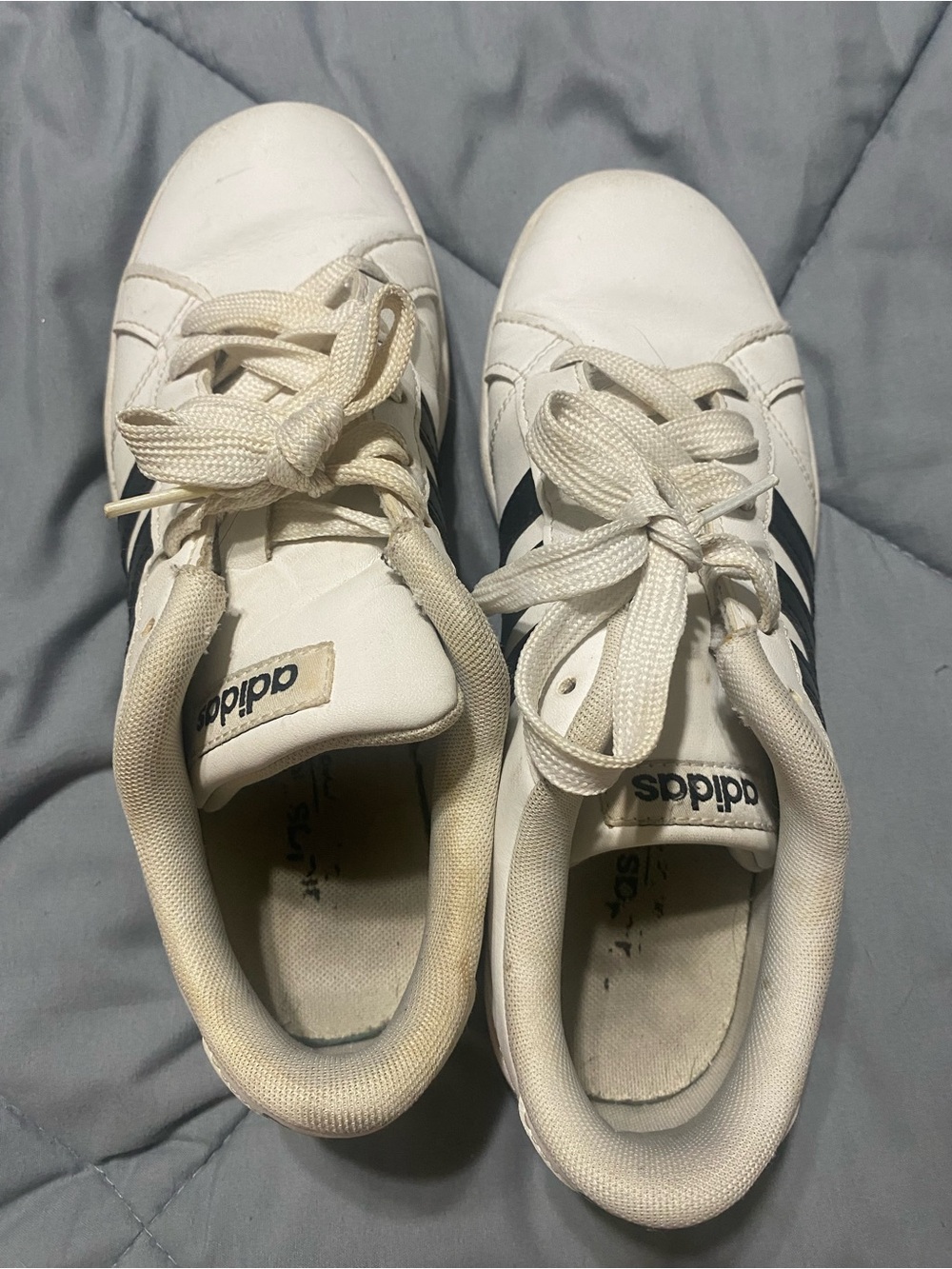 adidas Kids White Sneakers with black Stripes